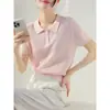 Polo Retrô com Trança Manga Curta Tricô Feminino Estilo Ano Novo Casual Moda Top 2026 Gola Camiseta