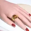 Anillo Abierto Vintage Color Dorado con Piedra Natural Ojo de Tigre, Anillo Cerrado de Acero Inoxidable que No se Desvanece, Joyería de Moda para Mujer