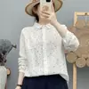 Venta directa de fábrica camisa para mujer, nuevo estilo de otoño, algodón puro, bordado de lunares, diseño jacquard, cuello camisero elegante, camisa juvenil