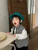 Roupa de Outono para Bebê, Roupa de Outono para Crianças, Roupa Infantil Estilo Coreano 2026, Conjunto de Colete Xadrez e Jeans para Meninos