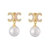 Pendientes de Plata con Aguja de Perla Doble C para Mujer, Pendientes de Gama Alta de Nicho, Nuevo Estilo 2025, Pendientes Elegantes, Pendientes Doble C Estilo Chanel