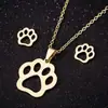 Collar Colgante de Acero Inoxidable Estilo Japonés con Huella de Pata de Gato y Oso Lindas, Juego de Joyería de Pendientes, Venta al por Mayor en Stock