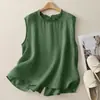 # 808 Nueva Camisa de Verano Fina sin Mangas para Mujer, Top de Lino para Mujeres Petites, Chaleco Exterior de Algodón y Lino