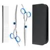 Set de Tijeras para Aseo de Mascotas de 6.0 pulgadas, Color Azul con Tornillo, Juego de 4 Piezas, Tijeras Rectas y Curvas, Incluye Peine y Tijeras de Dientes Finos