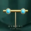 Pendientes Aimuni de Plata 925 con Aguja Dorada, Turquesa Azul Artificial Chapada en Oro, Corte Ruyi Redondo Calado, Pendientes Elegantes y Versátiles para Mujer