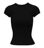 Camiseta de Verano de Color Sólido 230g Ajustada al Cuerpo Cuello Redondo para Mujer Estilo Americano de Moda Versátil Manga Corta