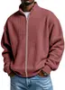 Estación Independiente Transfronteriza Europea y Americana Ropa de Hombre Estilo Americano Moda Desgastada para Hombre Chaqueta Sencilla de Color Sólido Waffle Cuello Alto con Cremallera
