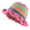 Gorro de Pescador de Punto con Gradiente Retro Pintura al Óleo Colorido para Mujer Otoño e Invierno Gorro Cubeta Cálido Gorro de Lana Dopamina de Color Contrastante