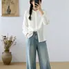 Camisa de gasa de doble capa de algodón puro para mujer, de manga larga, estilo artístico vintage, ultrasuave, hipoalergénica, transpirable, top de algodón para bebé