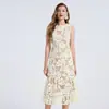 Verão 2026 Nova Roupa Feminina Transfronteiriça Amazon Europeia e Americana de Alta Qualidade Renda Crochê Vazada Vestido Bodycon Premium