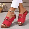 Sandalias gruesas de suela cruzada europeas y americanas de talla grande, sandalias de playa con cuña transfronterizas de comercio exterior para mujer, venta al por mayor de tallas grandes