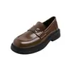 Versão em pele de ovelha~mocassins da moda em couro genuíno estilo britânico com bico redondo e sola pequena e grossa para aumento de altura, sapatos plataforma femininos em couro genuíno