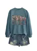 Amazon eBay Site Independente Retrô Desgastado Casual Feminino Três Cavalos de Cores Diferentes Outono Inverno Novo Moletom