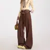 Pantalones de Pierna Ancha Versátiles Adelgazantes de Cintura Alta Estilo Retro con Parches Lavados de Mezclilla a Cuadros
