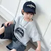 0639 Conjunto de Verão com Manga Curta para Meninos 2026 Novo Estiloso Shorts Jeans para Bebê Menino Conjunto de Duas Peças Roupas Infantis