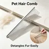 Peine de acero para aseo de mascotas transfronterizo, peine de dientes finos para eliminar el pelo suelto, peine desenredante para gatos, peine para gatos de pelo largo, peine de dientes densos para eliminar el pelo suelto, venta al por mayor