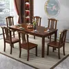 Escritorio de Madera Maciza, Juego de Mesa y Sillas de Comedor, Una Mesa y Cuatro Sillas, Moderno y Sencillo, Adecuado para Apartamentos Pequeños, Mesa de Comedor Rectangular Estilo Nórdico
