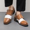 Zapatos de Cuero de Caña Baja con Doble Hebilla de Estilo Retro a la Moda para Uso Exterior, Zapatos Casuales Holgados de Moda, Zapatos Planos para Hombre de Talla Grande Transfronteriza