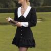 Romántico Dulce Estilo Universitario Moda Color Cuello Botón Retro Polo Lunares Vestido A Línea Ropa de Mujer Transfronteriza Europea y Americana