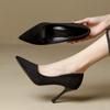 2025 Popular Novos Sapatos Femininos Primavera e Verão Salto Alto Feminino Preto Taça de Vinho com Elegante Socialite Sapatos de Camurça Super Salto