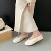 Versión de cuero suave~Zapatos planos blancos de punta redonda para mujer, estilo casual y elegante para ir al trabajo, cómodos zapatos tipo abuela sin cordones con suela blanda