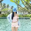 Traje de baño para mujer, estilo puro y deseable, conjunto de dos piezas a cuadros sin tirantes, que oculta el abdomen, adelgazante, con shorts tipo bóxer, adecuado para bustos pequeños y grandes, para aguas termales y vacaciones