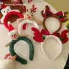 Faixa de Cabeça Fofa de Pelúcia Papai Noel Cabeça de Rena Vestido de Natal Faixa de Cabeça com Galhos Homem de Gengibre Lavagem de Rosto Outono e Inverno Grampo de Cabelo