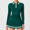 Traje Deportivo Nuevo Transfronterizo Camisa Polo de Manga Larga para Mujer con Solapas, Falda de Tenis Transpirable para Fitness, Ropa de Yoga y Fitness