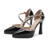 105-8 Sandalias Elegantes con Remaches de Tacón Alto para Pies que no se Cansan Verano 2025 Nuevos Tacones de Plataforma de Tacón de Aguja Puntiagudos