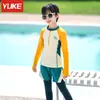 Traje de baño para niños Niños Verano Manga Larga Pantalones Divididos Protección Solar Niños Medianos y Grandes Estudiantes Equipo para Natación en Aguas Termales