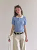 Camiseta de malha de seda gelada com bordado de cachorro estilo polo, gola virada, manga curta para mulheres, top babydoll de verão 2026