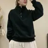 Moletom de Veludo Australiano Feminino 2025 Outono e Inverno Novo Botão Gola Alta Solto Tamanho Grande Forrado com Fleece Espessado Quente Manga Longa