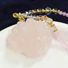 Collar colgante de zorro de nueve colas de cristal rosa natural de alta calidad para mujer, flor de durazno, cristal individual, cadena para suéter de nicho para novias, venta al por mayor