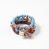 Combinação de Pulseiras de Elefante Moda Europeia e Americana Multicamadas Feitas à Mão com Contas e Pingente de Franja Pulseira de Contas de Madeira para Mulheres