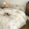 Juego de Cama de Cuatro Piezas Bordado de Algodón y Lino 100%, Estilo Francés Lujo Ligero Estilo Princesa