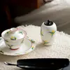 Mini Recipiente Portátil de Cerámica para Té con Flor de Osmanthus Pintada a Mano y Tapa de Madera Maciza, Mini Frasco Sellado a Prueba de Humedad para Almacenamiento de Té