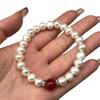 Pulseira de pérola de água doce natural de 8-9 mm quase redonda, forte, leve, com rosca, ágata vermelha, feita à mão, faça você mesmo, acabada