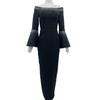 Ropa de Mujer Transfronteriza Nuevo Estilo Europeo y Americano Vestido de un Hombro Manga Larga Adornado con Diamantes Elegante Vestido de Vendaje Vestido de Noche