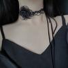 Collar Negro con Cinta de Encaje Camelia y Lazo, Gargantilla, Cadena para Clavícula, Estilo de Hada, Joyería Exquisita