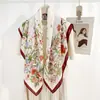 Lenço Quadrado de Sarja 90 Estilo Verão Fresco Sensação de Luxo Temperamento Lenço de Seda Estampado com Flores Tendência Feminina Temperamento