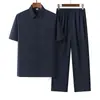 Camisa de manga corta Guofeng para hombres de mediana edad y mayores Traje de algodón y lino Ropa de verano para papá Ropa suelta con solapa Pulgada para personas mayores