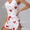 Roupa de Casa Feminina Transfronteiriça Mais Vendida Shorts de Suspensório Estampado com Corações Casual Listras Caneladas Pode Ser Usado Fora Pijama Estilo Europeu e Americano