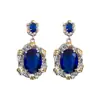 Brincos de Franja Flor de Strass Azul Europeus e Americanos Transfronteiriços Agulha de Prata, Brincos de Tarraxa Modernos e Requintados, Brincos de Luxo Leve de Alta Qualidade para Mulheres