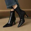 338 Oferta~ Botines de Tacón de Aguja con Punta Fina para Mujer, Estilo Coreano, Botines Elegantes y de Moda Delgados, Modelo Nuevo Versátil 6.5cm