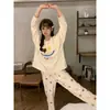 Pijama para Mujer de Primavera y Otoño, Nuevo Estilo Algodón Imitación Cuello Redondo Manga Larga Dulce y Lindo Casual Estudiante Ropa de Casa Conjunto que se Puede Usar Afuera