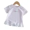 Camiseta Fofa de Desenho Animado com Manga Curta para Bebês Meninas 2026 Verão Nova Blusa de Renda para Bebês Meninas Simples Amiga da Pele Roupa Infantil 3