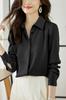 Camisa de Satín Gris Azul Primavera 2026 para Mujer, Manga Larga, Versátil para Otoño, Botonadura Oculta, Estilo Vintage de Hong Kong, Caída, Para Ir al Trabajo, Madura y Elegante