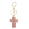 Llavero de cruz de pedrería colorida estilo coreano con cierre de langosta dorado, colgante de pedrería, accesorio de bolsa femenino