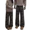 Calças camufladas boca de sino retrô americanas para homens, calças de trabalho estilo lenhador de perna reta da moda para primavera e outono, jeans slim fit não apertados