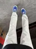 Pantalones de chándal grises con estampado de flores blancas, pierna ligeramente acampanada, pierna recta, para hombre, otoño, caída suelta, transpirables, pantalones deportivos, casual americano
